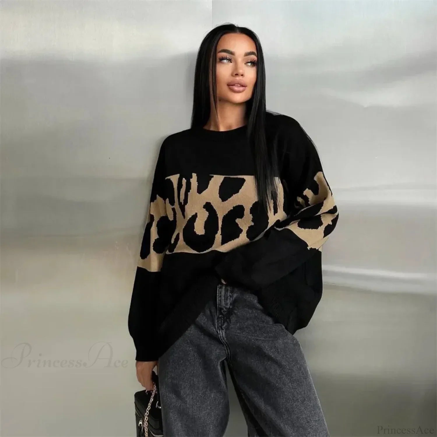 Vintage Leopard Print Loose Oversized Sweater image 1