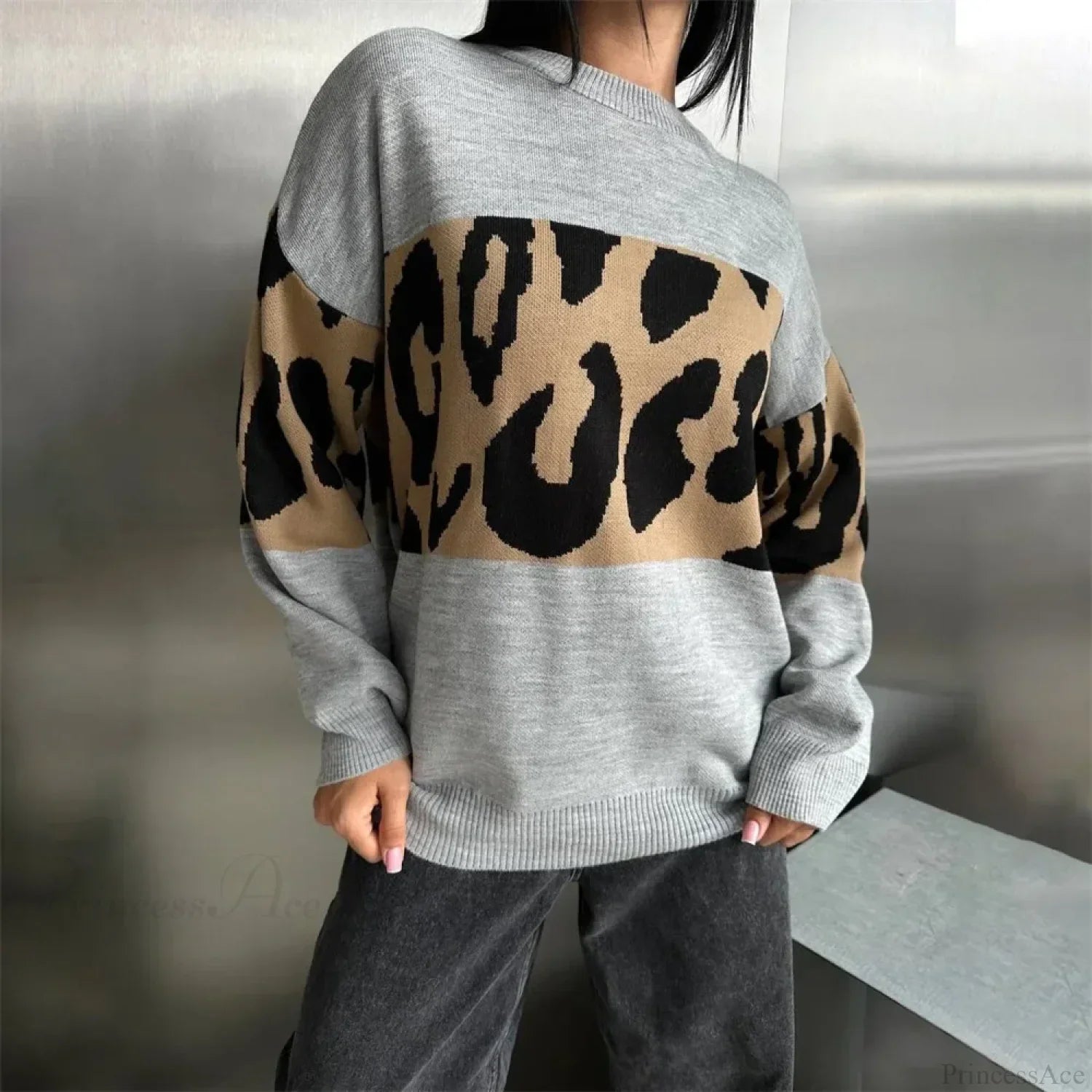 Vintage Leopard Print Loose Oversized Sweater image 5