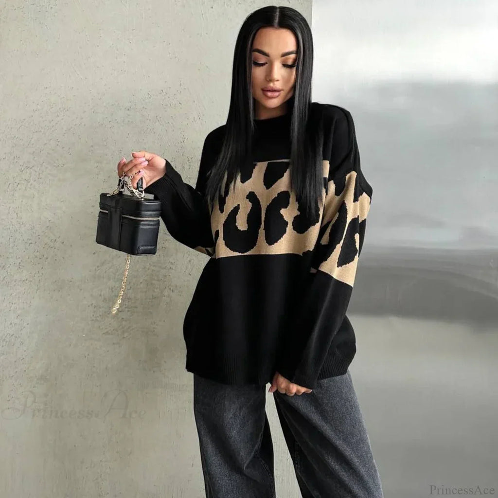 Vintage Leopard Print Loose Oversized Sweater image 4