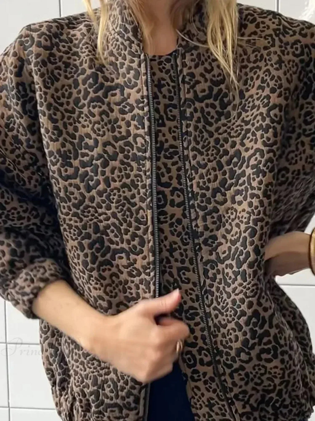 Vintage Leopard Print Zipper Coat image 5