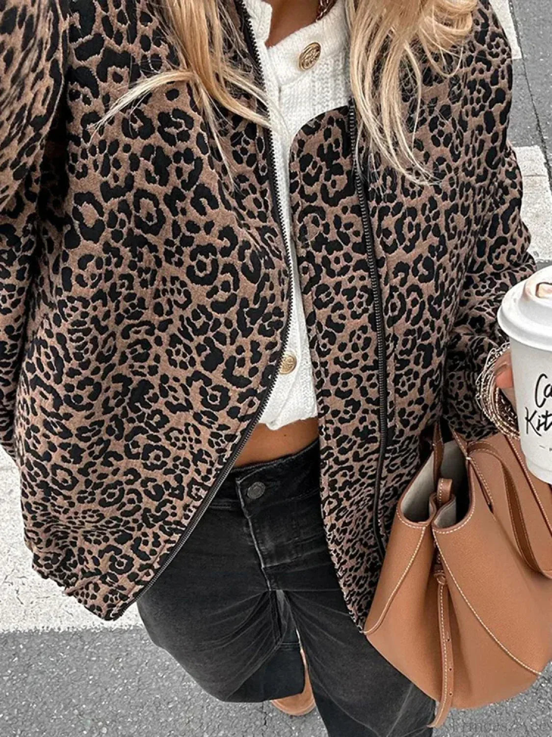 Vintage Leopard Print Zipper Coat image 6