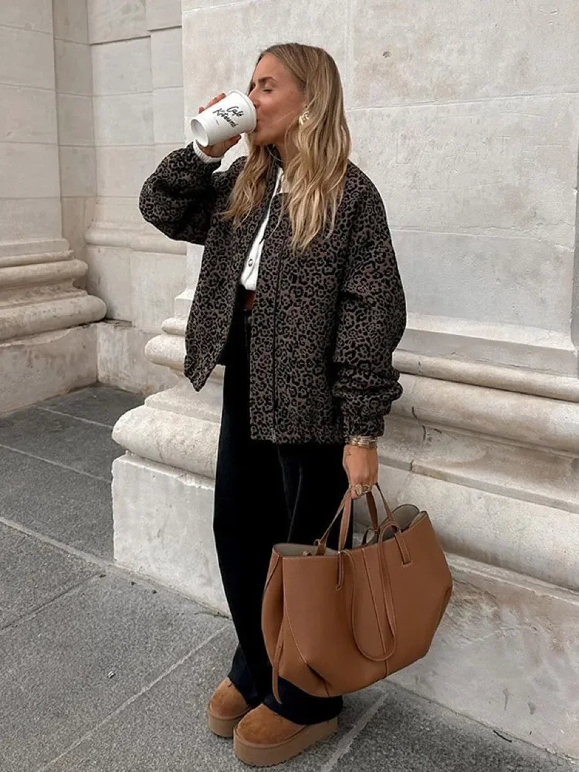 Vintage Leopard Print Zipper Coat image 2