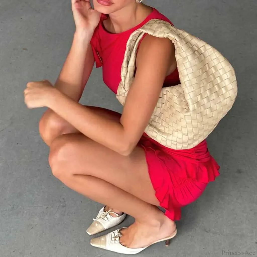 Vintage Lettuce Edge Tie Up Crop Top + Ruched Tiered Ruffles Mini Skirt Coquette 2 Piece Set Women Club Party Streetwear Outfits image 5