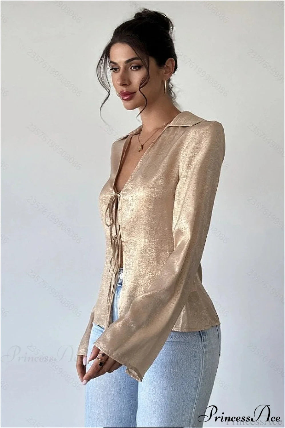 Vintage Long Sleeve V Neck Blouse image 2