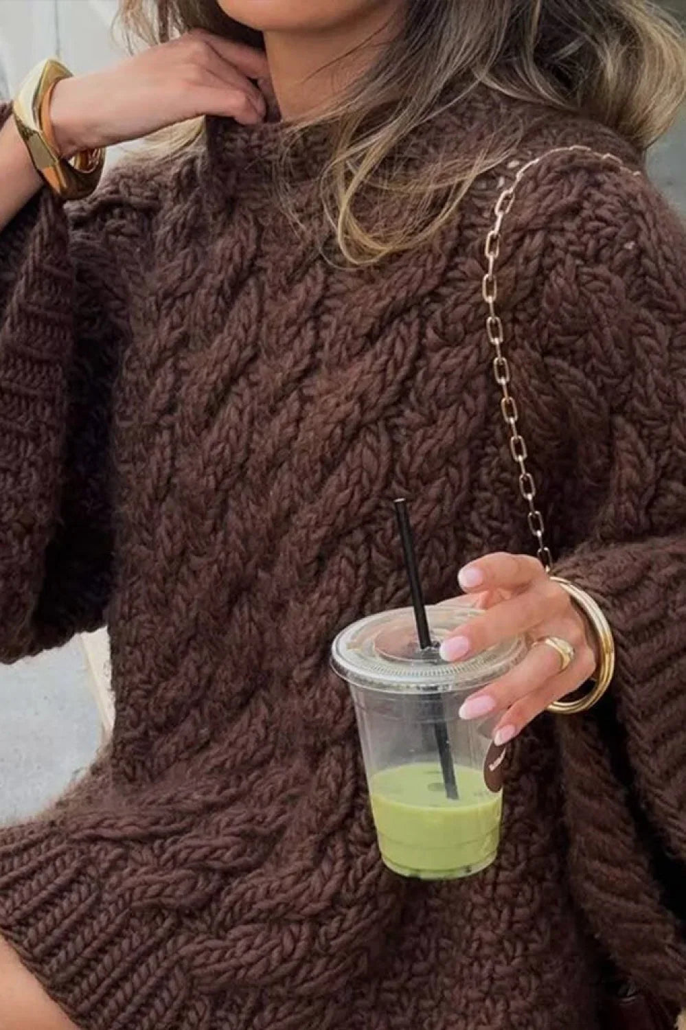Vintage Loose Comfortable Crew Neck Wide Sleeve Cable Sweater image 5