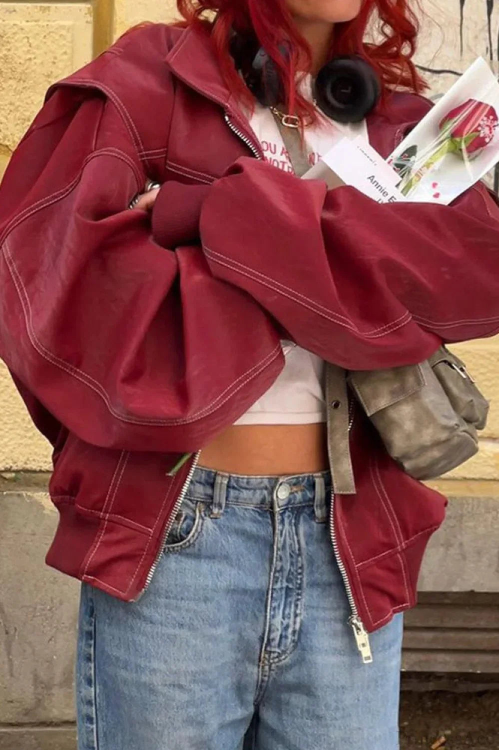 Vintage Loose Long Sleeve Lapel Leather Jacket image 4