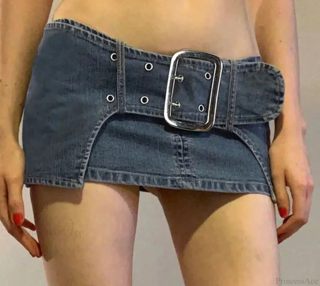 Vintage Metal Buckle Denim Skirt image 2