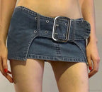 Vintage Metal Buckle Denim Skirt image 2