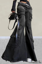 Vintage Multi-pocket Y2K Slim Flare Jeans image 2