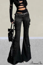 Vintage Multi-pocket Y2K Slim Flare Jeans image 1