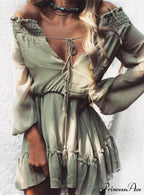 Vintage Off Shoulder Chiffon Dress with Long Lantern Sleeves image 3
