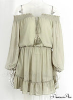 Vintage Off Shoulder Chiffon Dress with Long Lantern Sleeves image 4