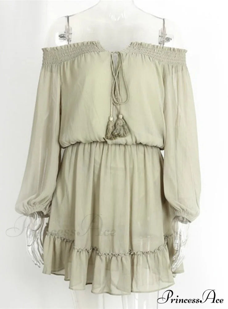 Vintage Off Shoulder Chiffon Dress with Long Lantern Sleeves image 4
