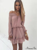 Vintage Off Shoulder Chiffon Dress with Long Lantern Sleeves image 1