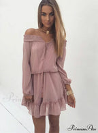 Vintage Off Shoulder Chiffon Dress with Long Lantern Sleeves image 1