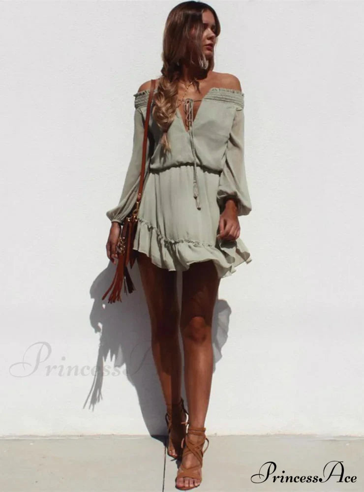 Vintage Off Shoulder Chiffon Dress with Long Lantern Sleeves image 2
