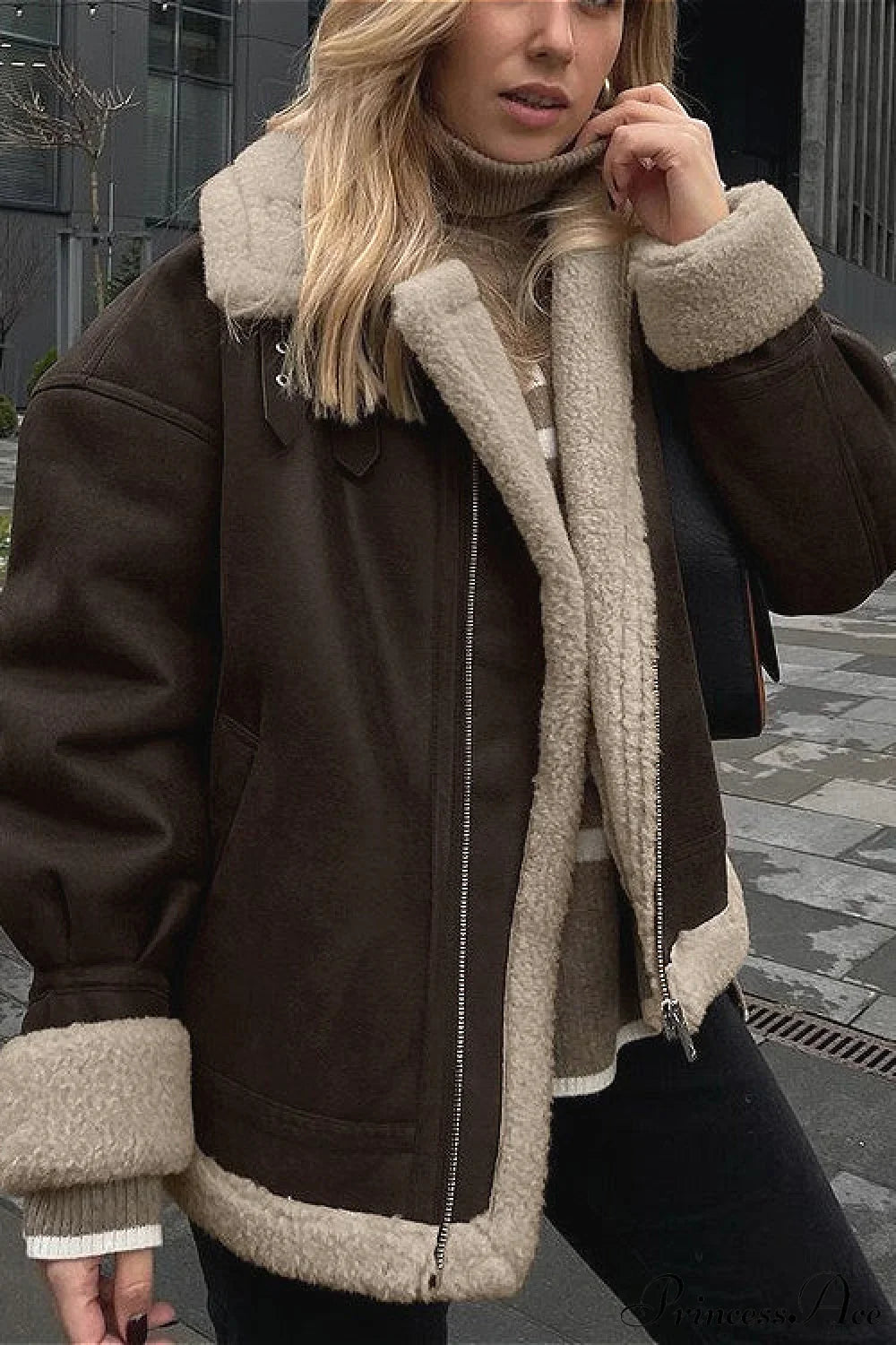 Vintage Oversized Suede Sherpa-Lined Coat image 2