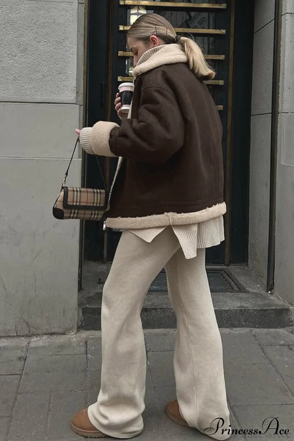 Vintage Oversized Suede Sherpa-Lined Coat image 4