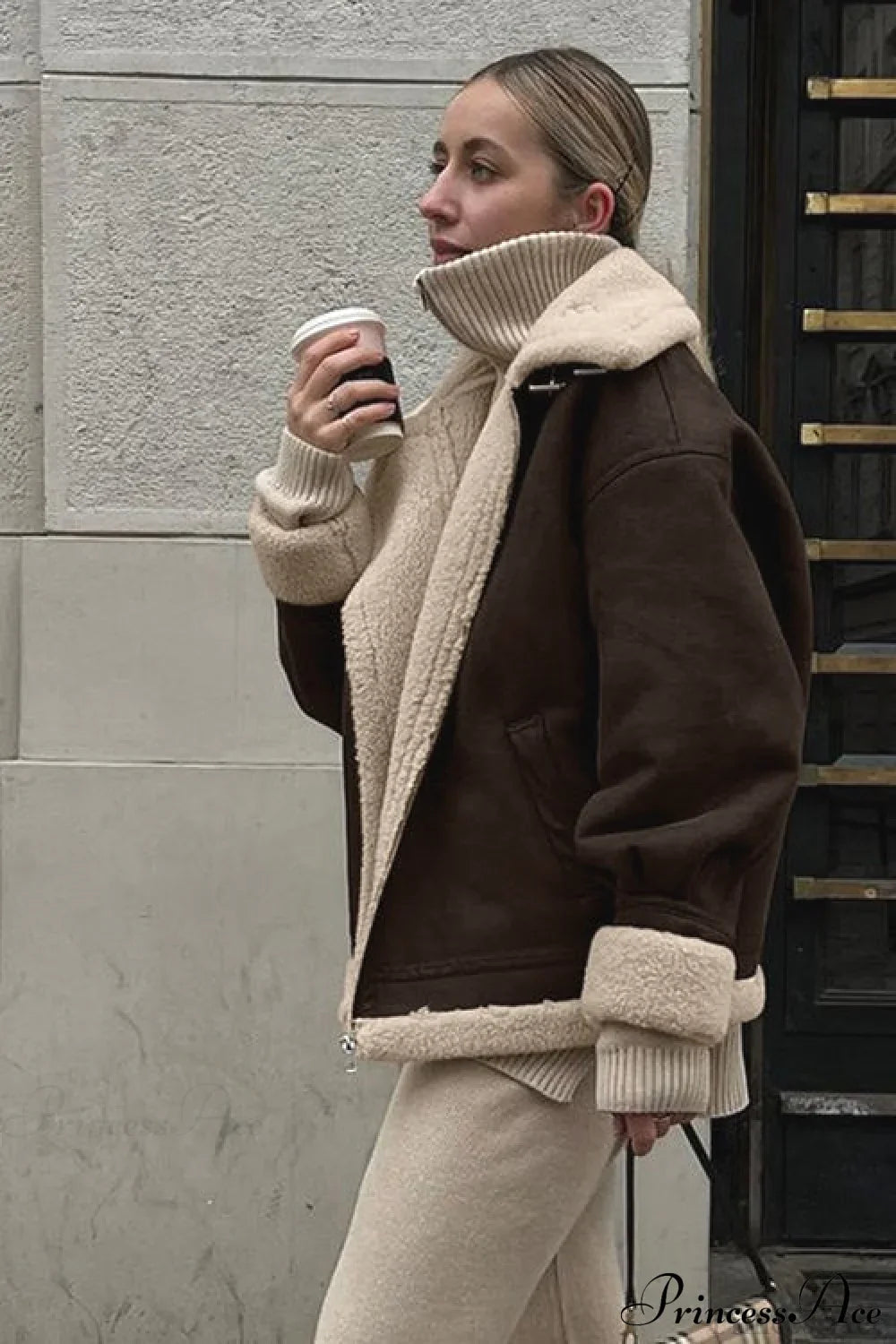 Vintage Oversized Suede Sherpa-Lined Coat image 3