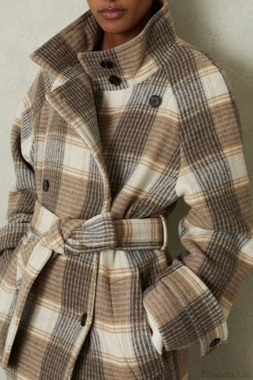 Vintage Plaid Belted Wool Coat image 2