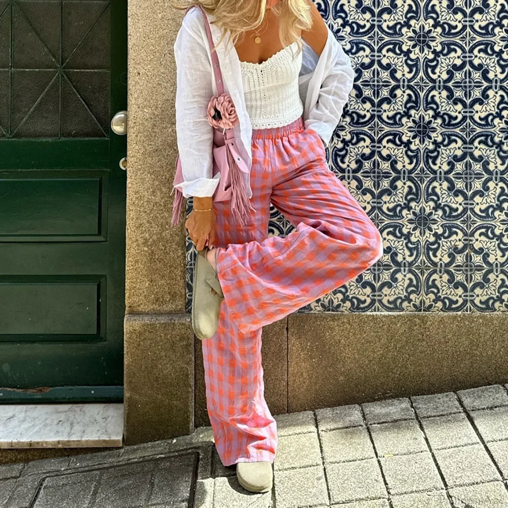 Vintage Plaid High Waist Loose Casual Aesthetic Pant image 5