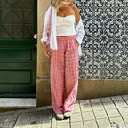 Vintage Plaid High Waist Loose Casual Aesthetic Pant image 4