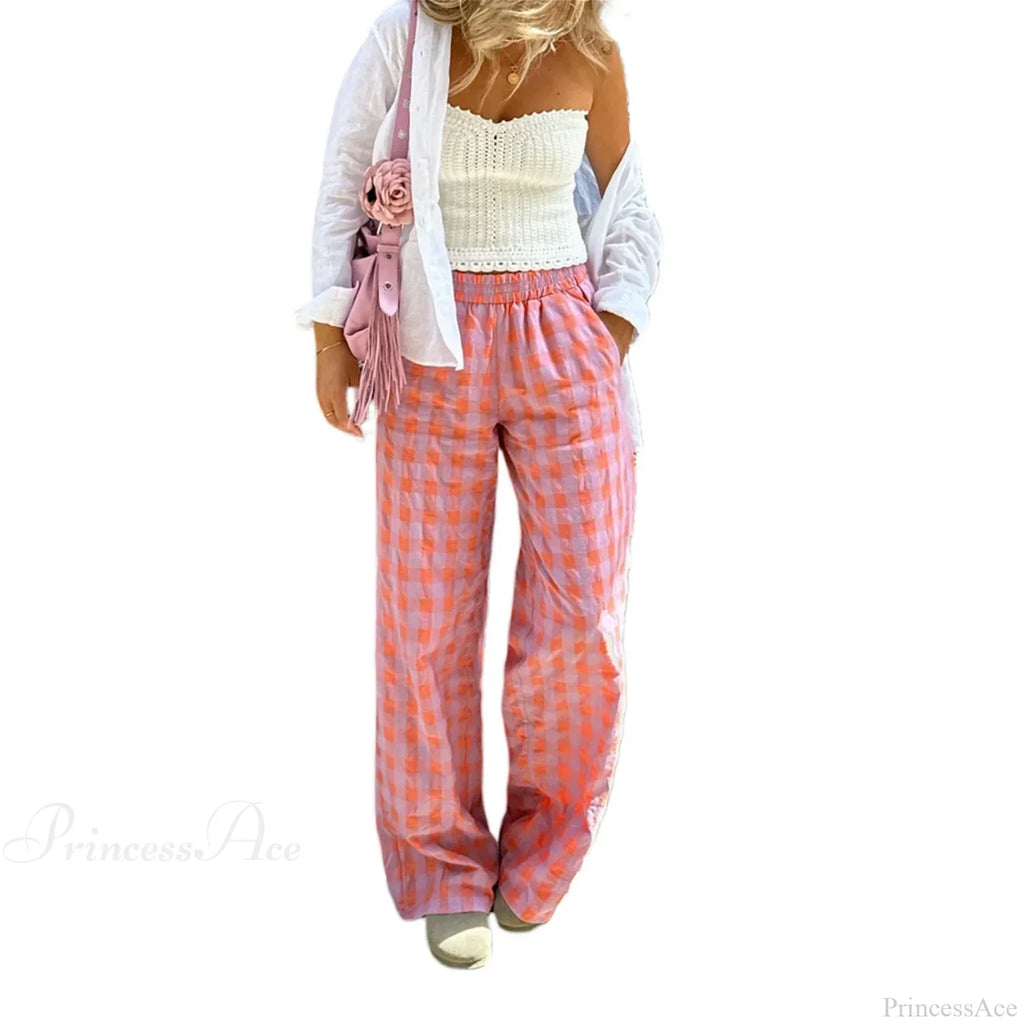 Vintage Plaid High Waist Loose Casual Aesthetic Pant image 7