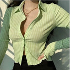 Vintage Plaid Long Sleeve Blouse image 2