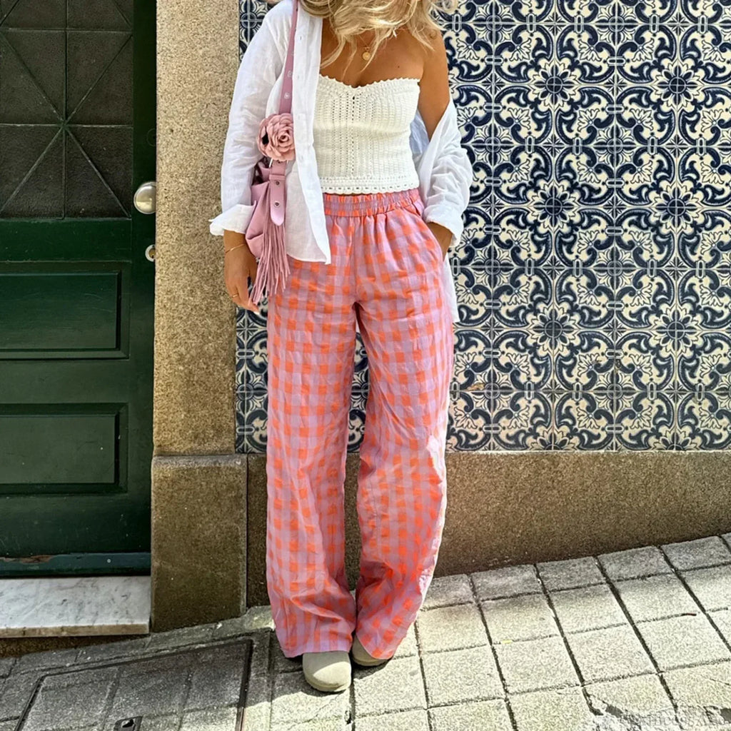 Vintage Plaid Loose Wide Leg Boho Palazzo Pant image 2