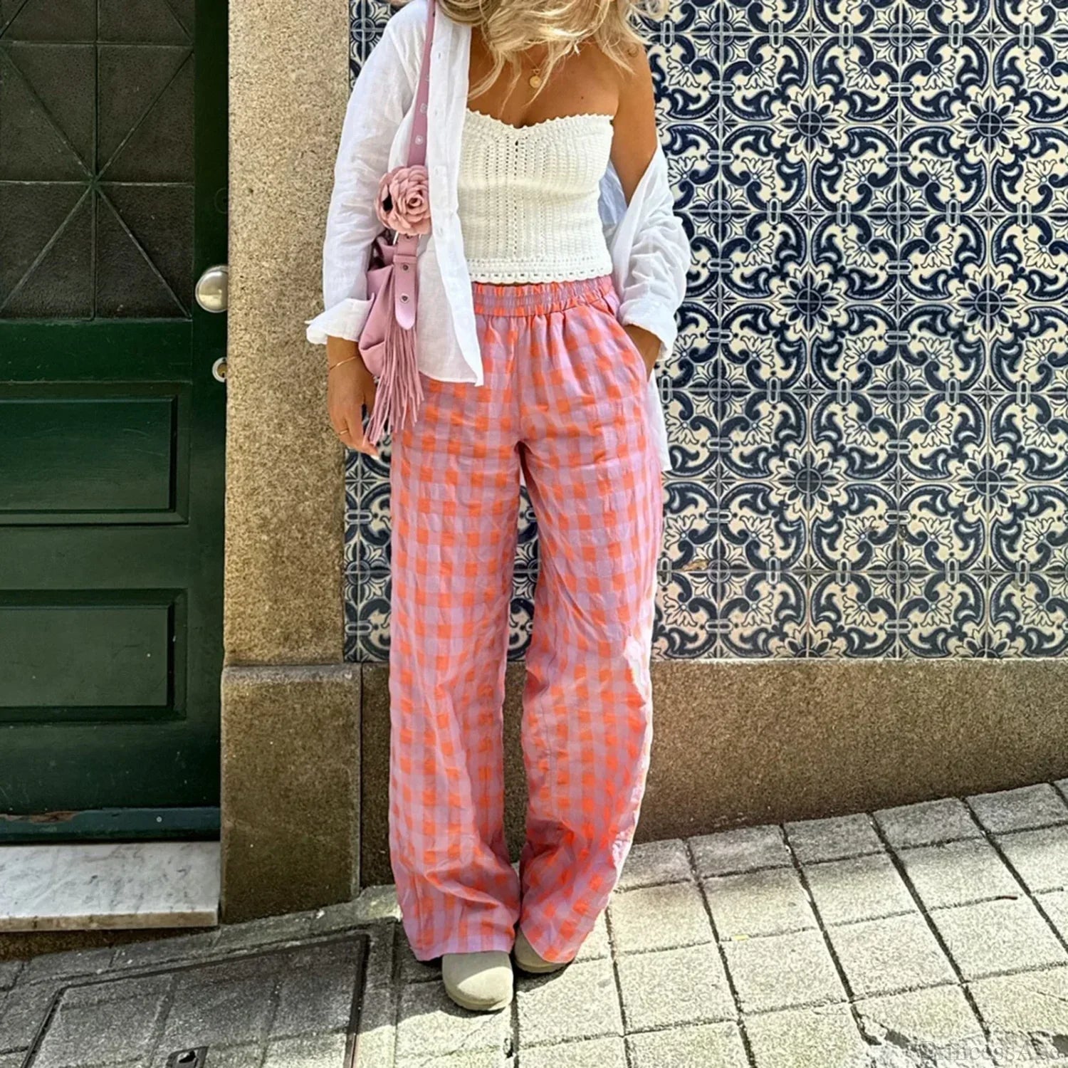 Vintage Plaid Loose Wide Leg Boho Palazzo Pant image 2