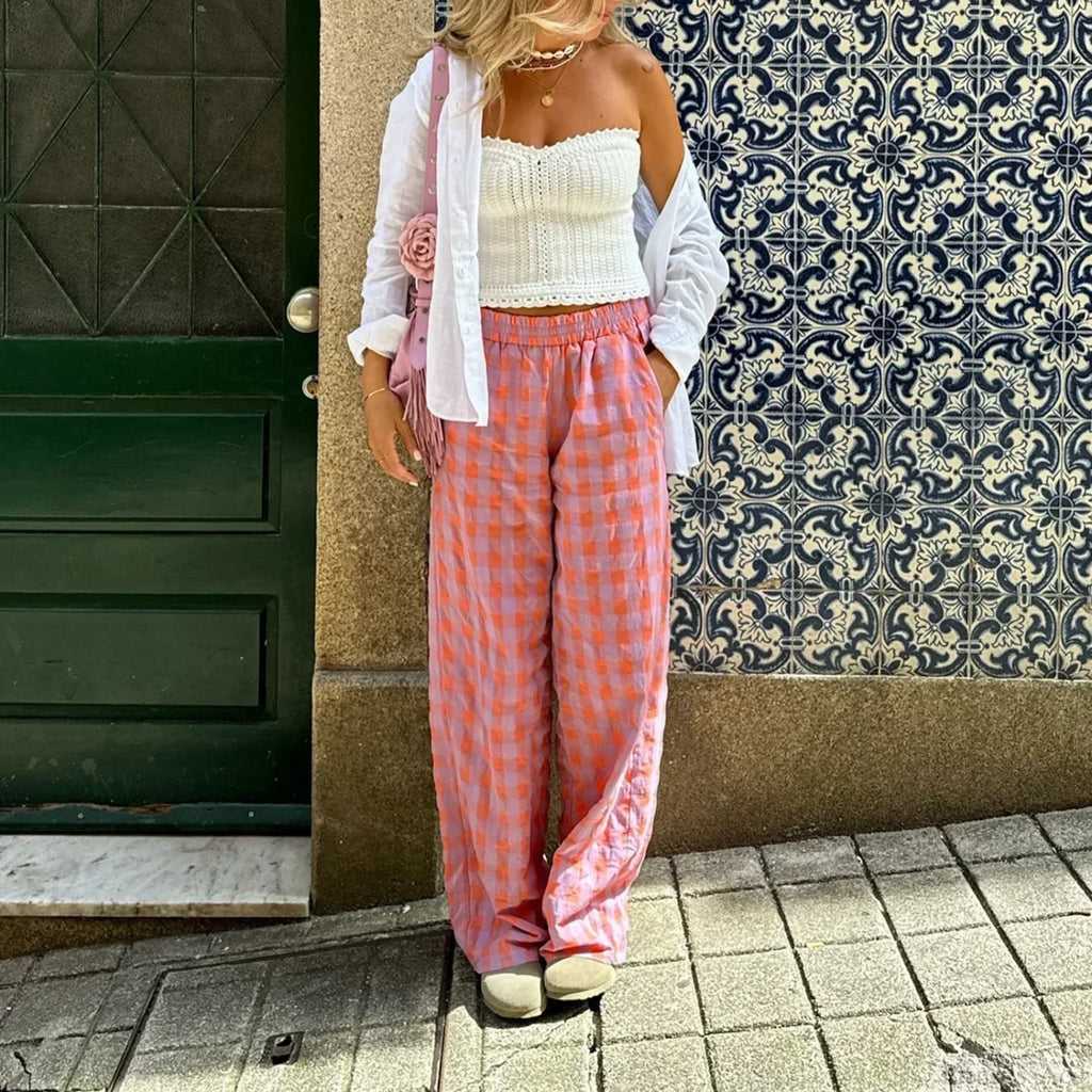 Vintage Plaid Loose Wide Leg Boho Palazzo Pant image 4