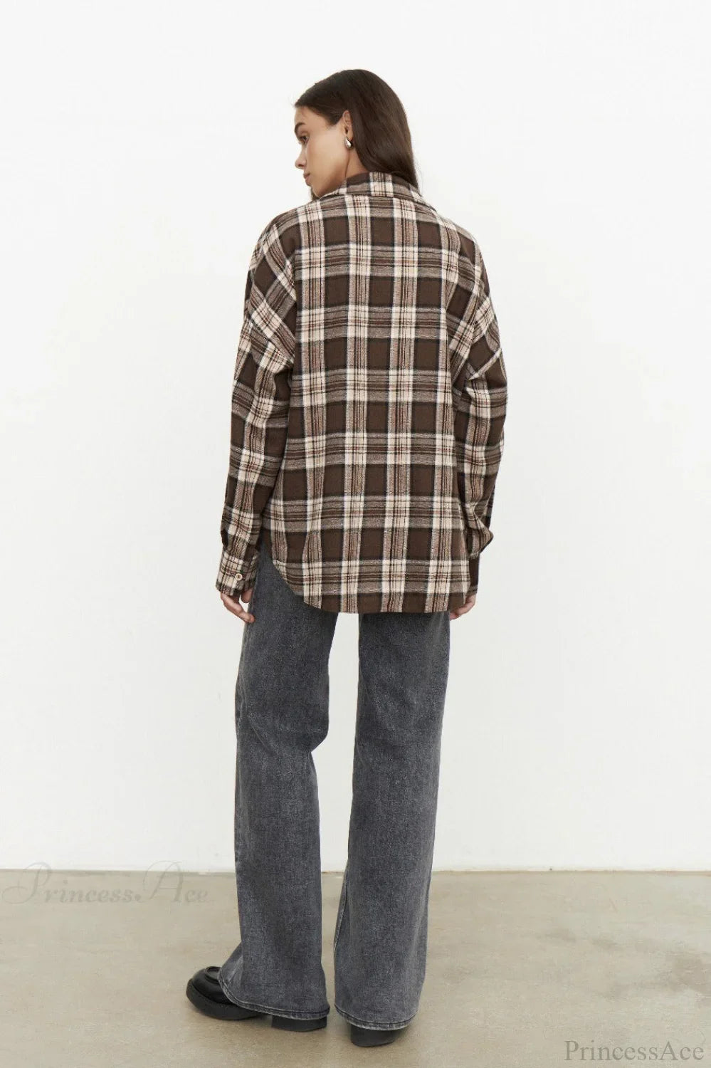 Vintage Plaid Pocket Long Sleeve Collared Blouse image 8