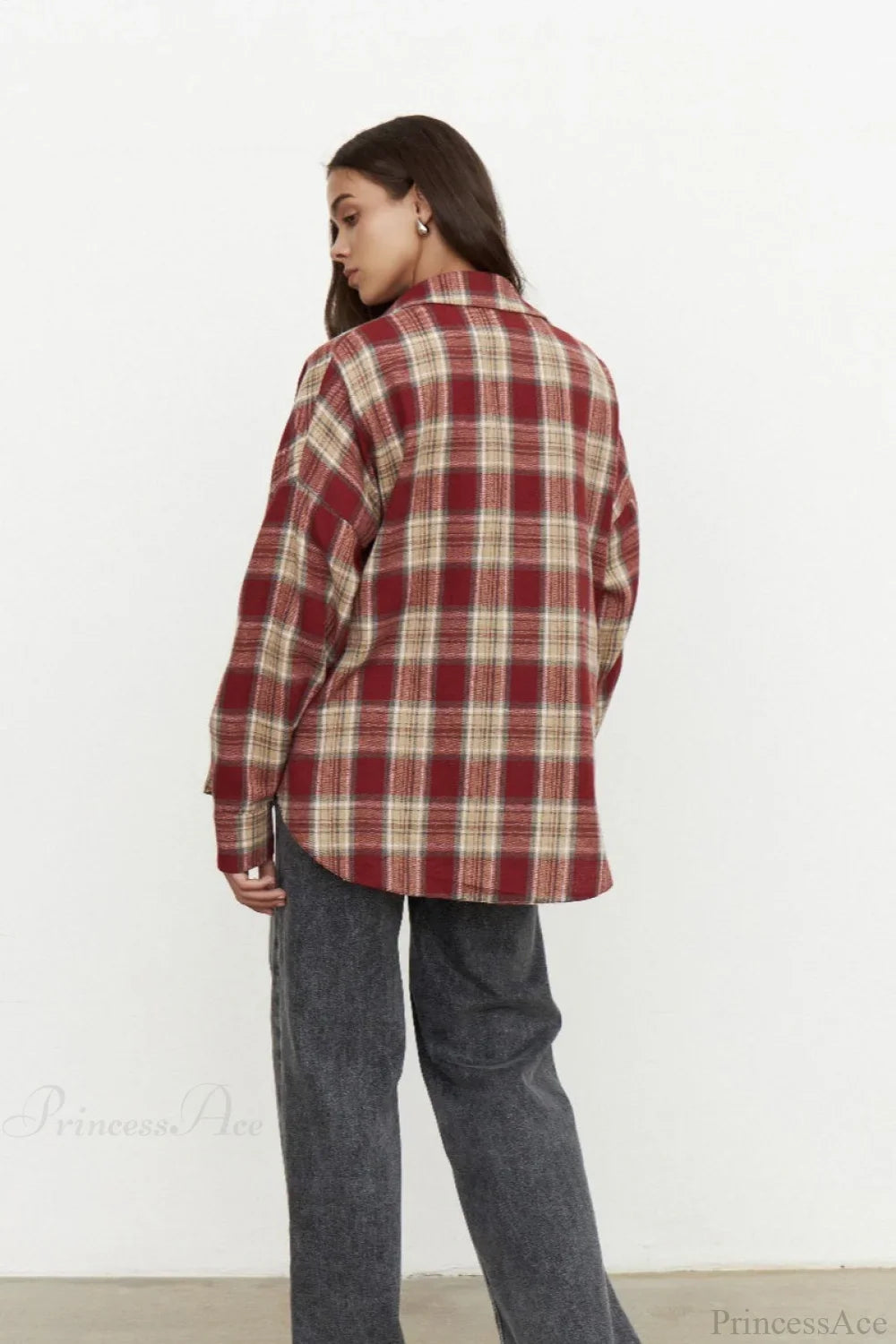 Vintage Plaid Pocket Long Sleeve Collared Blouse image 4