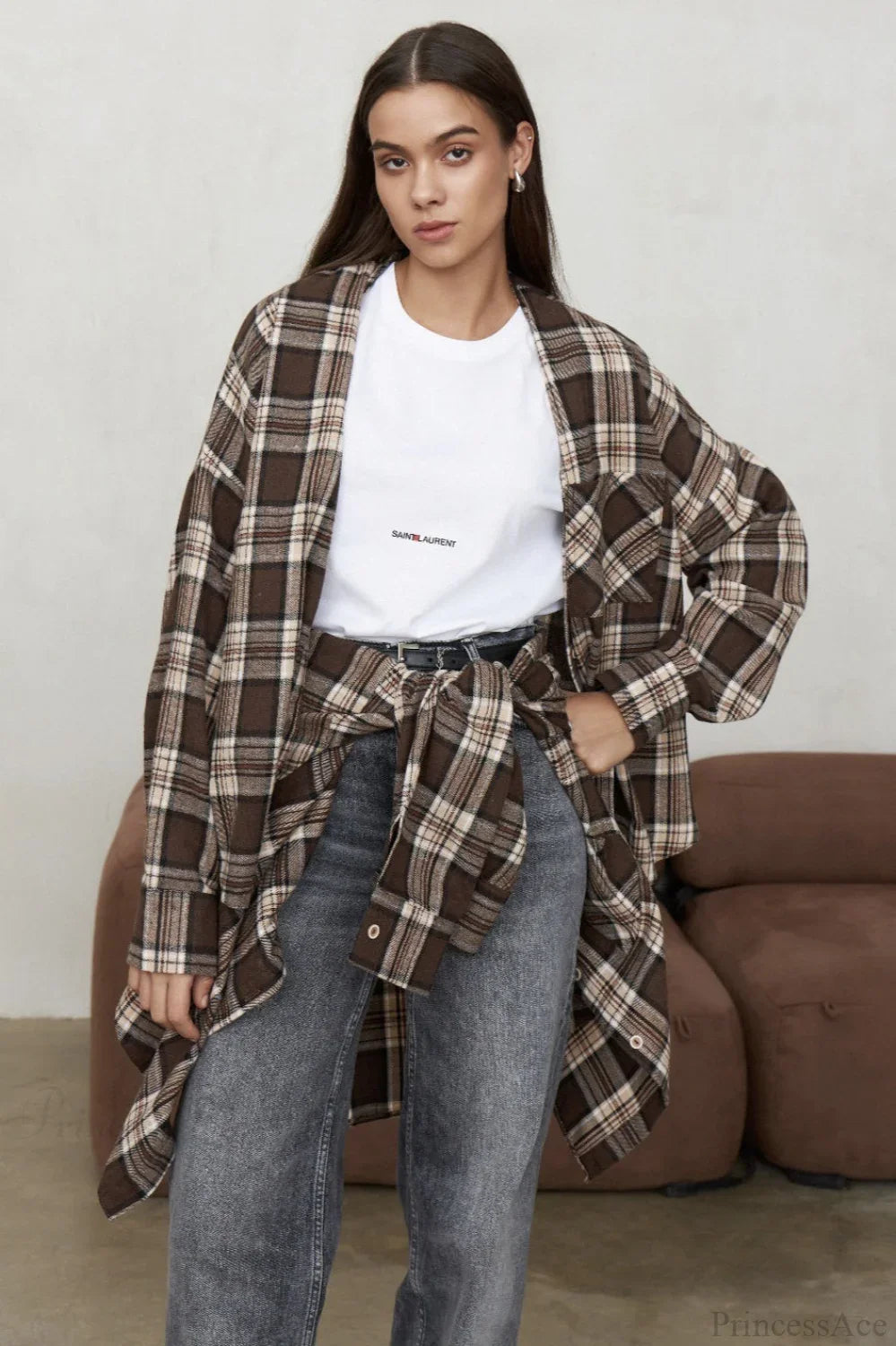 Vintage Plaid Pocket Long Sleeve Collared Blouse image 7