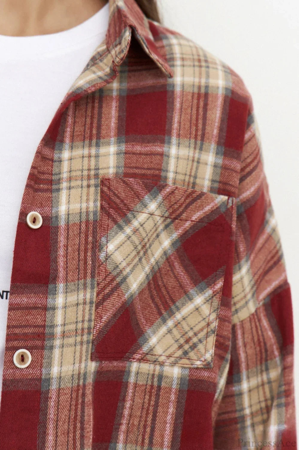 Vintage Plaid Pocket Long Sleeve Collared Blouse image 5