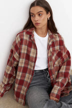Vintage Plaid Pocket Long Sleeve Collared Blouse image 1