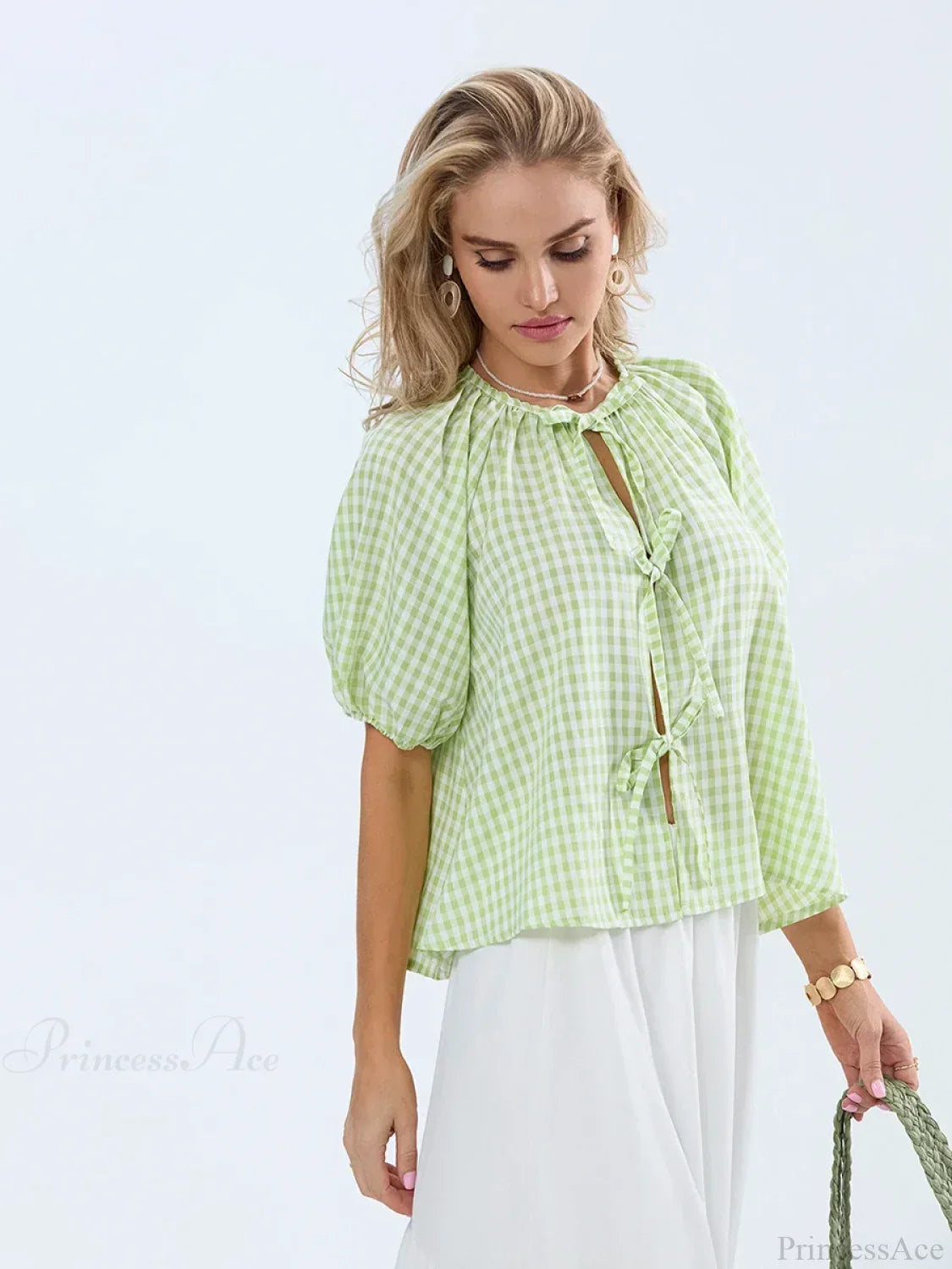 Vintage Plaid Tie-Up Blouse image 4