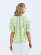 Vintage Plaid Tie-Up Blouse image 5