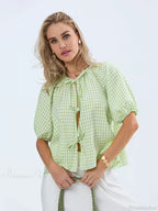 Vintage Plaid Tie-Up Blouse image 3