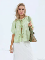 Vintage Plaid Tie-Up Blouse image 2