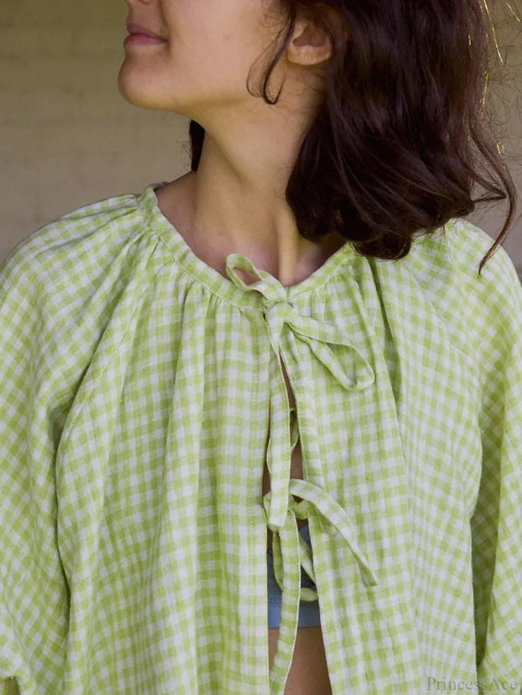 Vintage Plaid Tie-Up Blouse image 1