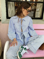Vintage Puff Sleeve Bow Button Blouse image 2