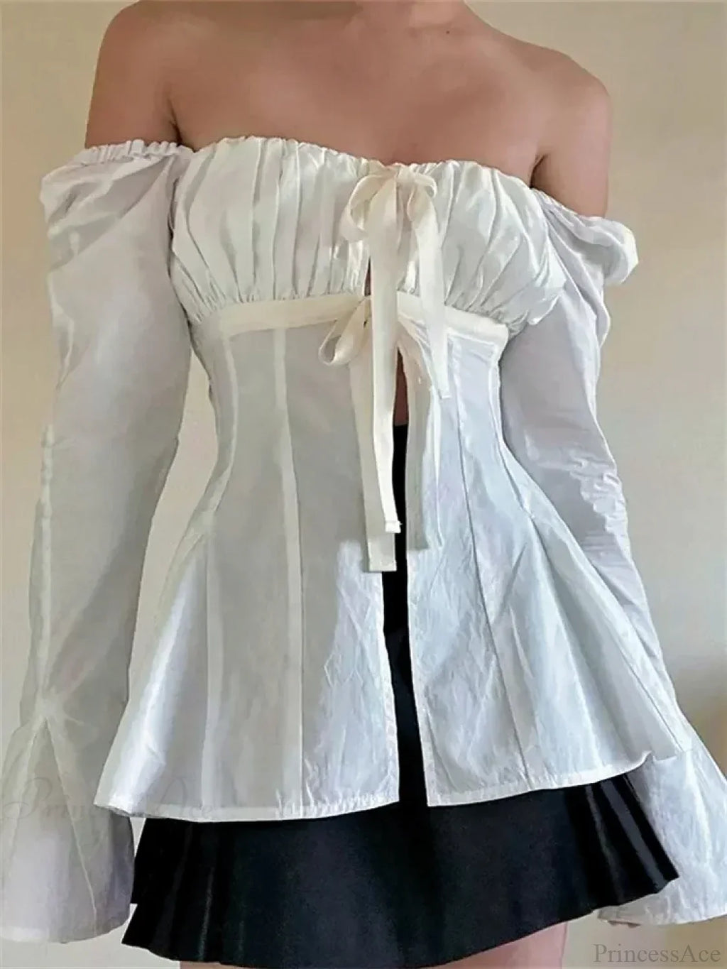 Vintage Puff Sleeve Tie-up Square Neck Blouse image 2