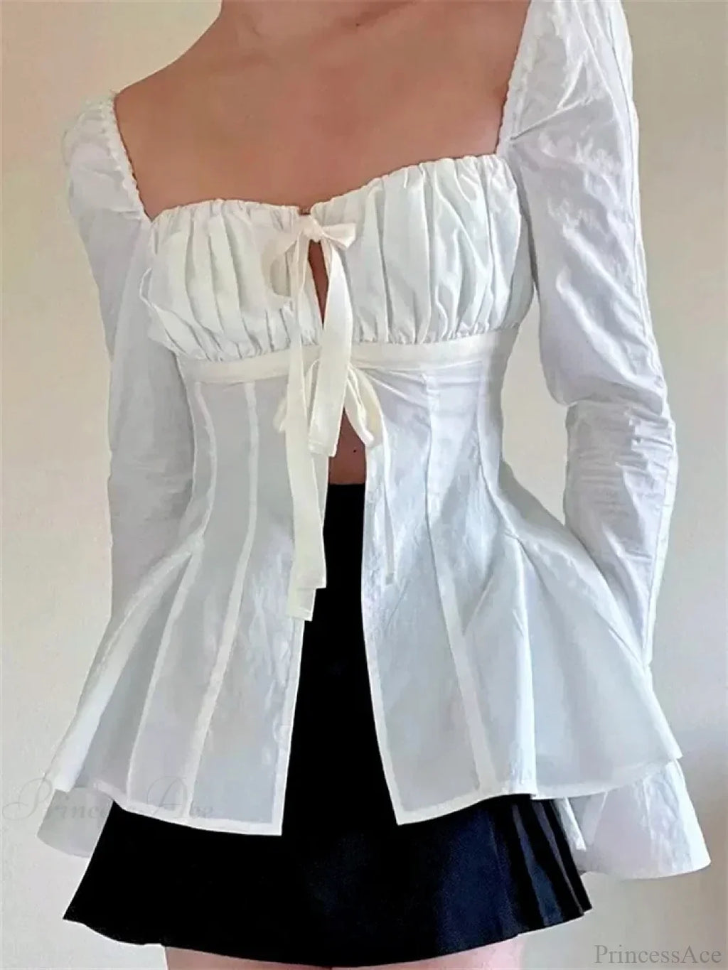 Vintage Puff Sleeve Tie-up Square Neck Blouse image 1