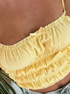 Vintage Ruched Solid Bow Slim Crop Top image 6