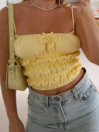 Vintage Ruched Solid Bow Slim Crop Top image 1