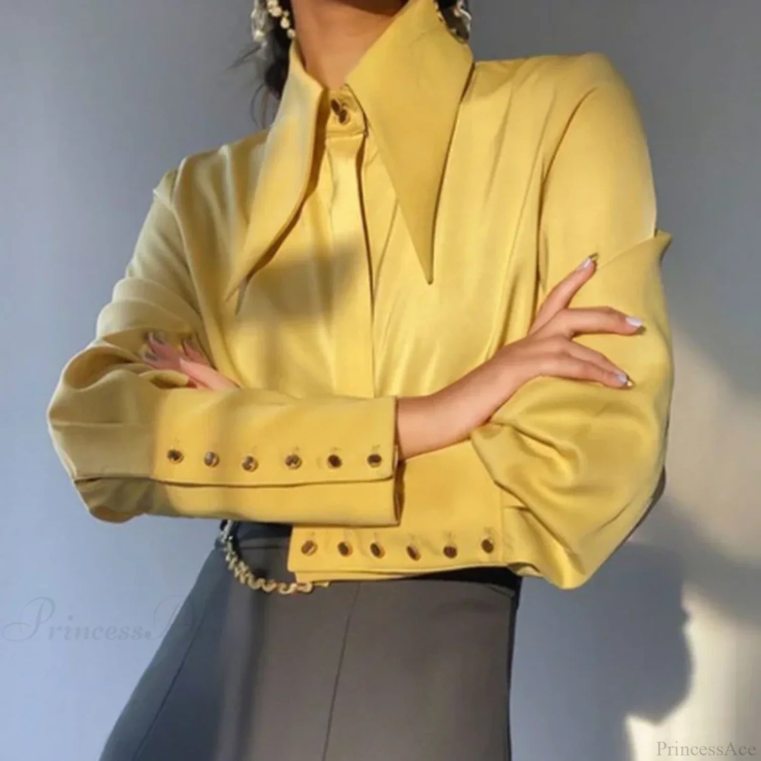 Vintage Satin Silk Turn Down Collar Blouse image 4