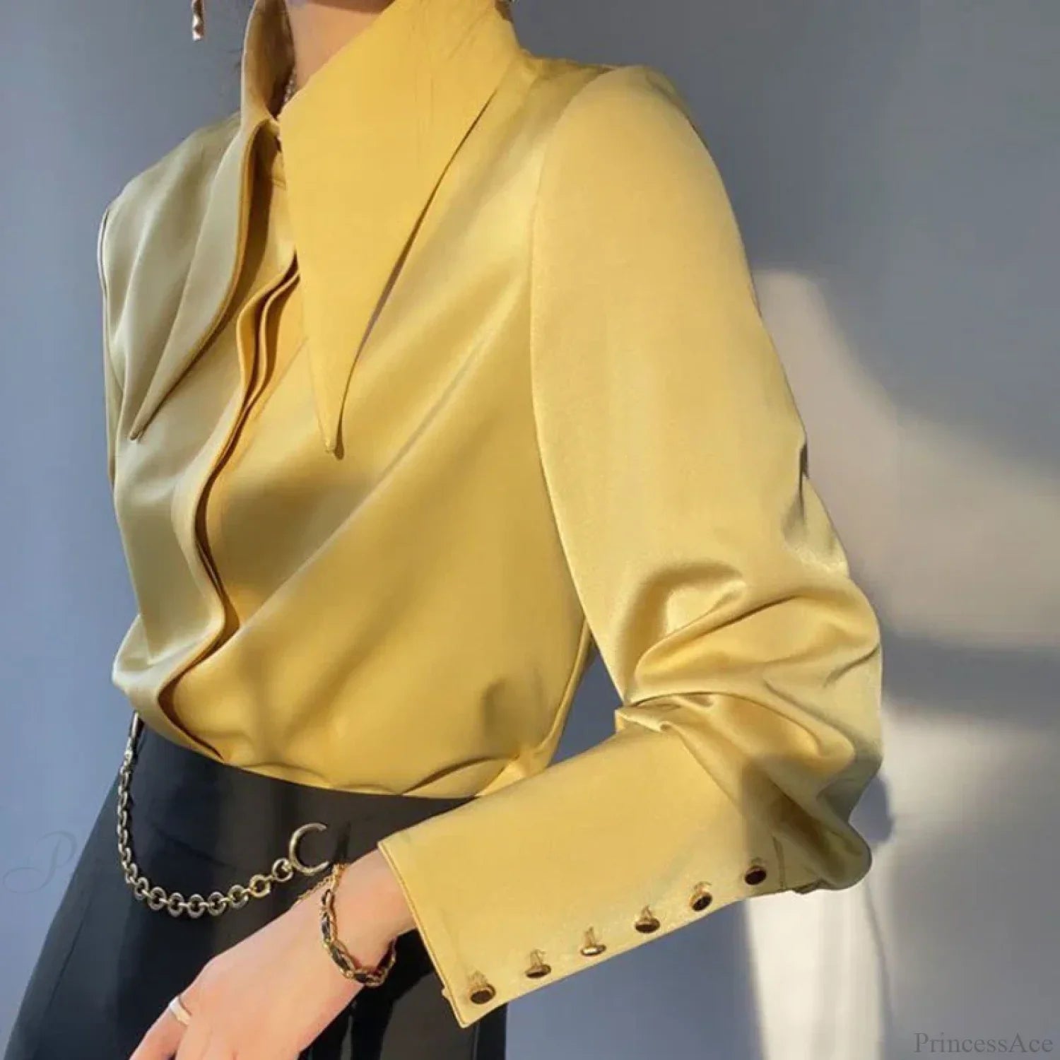 Vintage Satin Silk Turn Down Collar Blouse image 6