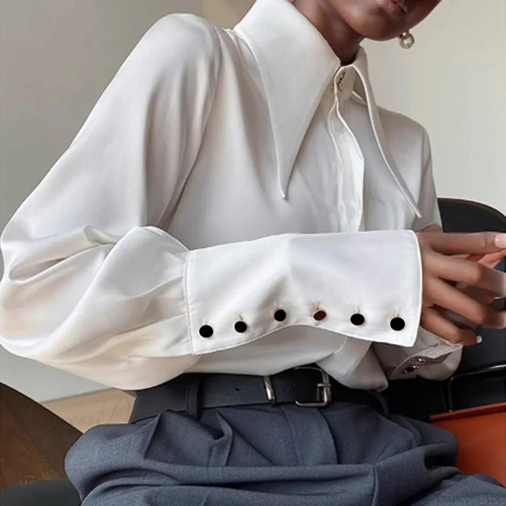 Vintage Satin Silk Turn Down Collar Blouse image 3