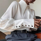 Vintage Satin Silk Turn Down Collar Blouse image 3